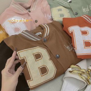Áo khoác da lộn bomber kiểu croptop logo thêu form 70kg