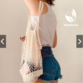 Túi lưới vintage màu be dây dài bền chắc, túi nữ đi biển đi siêu thị