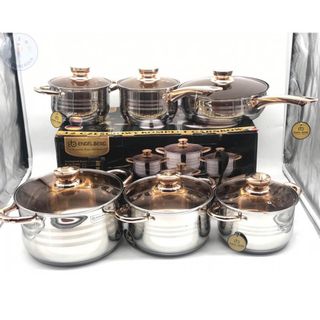Bộ nồi engelberg đức 6 món 5 đáy 12 chi tiết nấu mọi loại bếp, công nghệ Đức, đáy Inox 304 - Hồng Kỳ