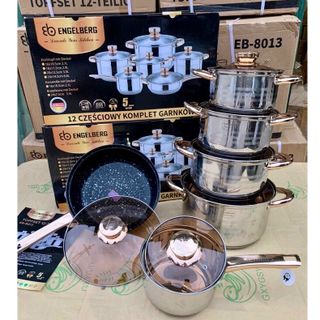 Bộ nồi engelberg đức 6 món 5 đáy 12 chi tiết nấu mọi loại bếp, công nghệ Đức, đáy Inox 304 - Hồng Kỳ