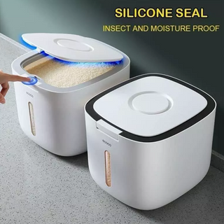 Thùng Đựng Gạo ECOCO 10Kg, Hình dạng mở tự động thông minh, chống thấm nước và chống ẩm, Hộp đựng nguyên liệu chống côn trùng phía trên nắp, Thiết kế màu trắng dễ dàng phối màu khiến căn bếp trở lên sang trọng.