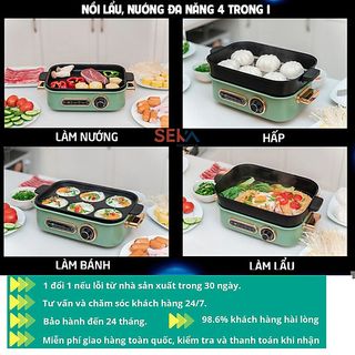 Nồi Lẩu Điện Đa Năng Seka SK86 - 4,5 lít Nồi Lẩu Điện Công Suất Lớn, Kiểm Soát Nhiệt An Toàn - Hàng chính hãng, Thiết kế 4 khay rời có Bề mặt Mịn - công nghệ chống dính cao Dễ tháo lắp khi sử dụng
