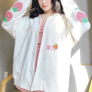 Áo khoác cardigan dâu tây chất thun nỉ dày mịn, form dưới 65kg