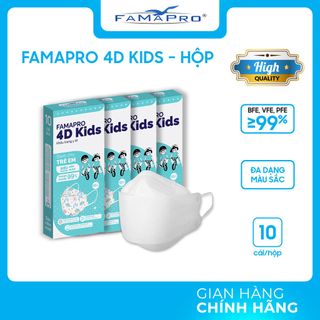 [4D MASK KIDS (KF94)- COMBO 4- HỘP 10 CÁI] Khẩu trang y tế trẻ em cao cấp kháng khuẩn 3 lớp Famapro 4D Kids
