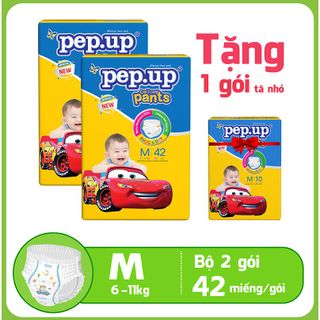 Bộ 2 gói Tã quần PEP.UP - COTTONY 3D Gói đại Size M42 (42 miếng)-TẶNG kèm 1 gói tã PEP.UP Cottony nhỏ M10 giá sỉ