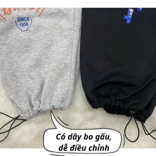 Quần dài ống rộng chất da cá mịn, dày dặn, form dưới 50-70kg logo in hoạ tiết