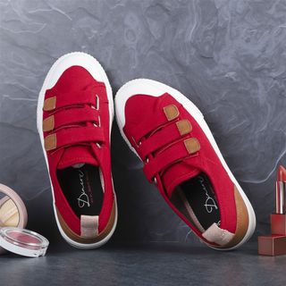 Giày Sneaker Vải Nữ E01 Quai Dán Nữ Tính Red