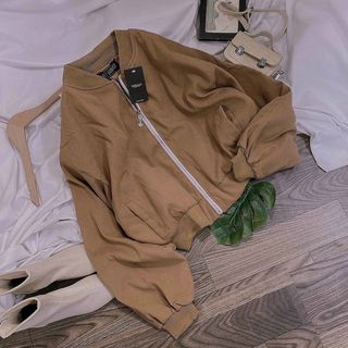 Áo khoác da lộn 2 lớp trơn kiểu bomber croptop form 70kg