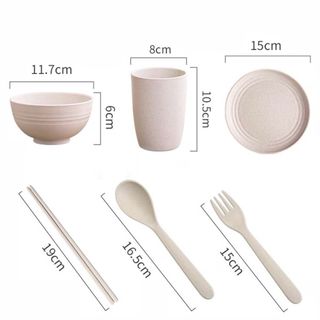 Bộ Chén Bát Đĩa Dĩa Bát Tô Ăn Dặm Dậm Cho Bé Lúa Mạch Màu Pastel Chống Dính Nóng Cách Nhiệt Tốt