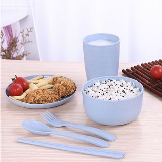 Bộ Chén Bát Đĩa Dĩa Bát Tô Ăn Dặm Dậm Cho Bé Lúa Mạch Màu Pastel Chống Dính Nóng Cách Nhiệt Tốt