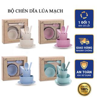 Bộ Chén Bát Đĩa Dĩa Bát Tô Ăn Dặm Dậm Cho Bé Lúa Mạch Màu Pastel Chống Dính Nóng Cách Nhiệt Tốt