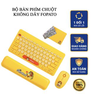 Bộ Bàn Phím Chuột Không Dây Fopato Bluetooth Kê Tay Cho Điện Thoại Laptop Ipad Máy Tính Để Bàn PC Màu Vàng Hổ Vằn