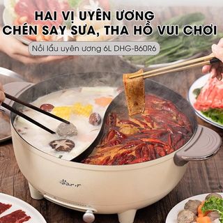 Nồi Lẩu Điện Bear Uyên Ương 2 Ngăn Mini Đa Năng Dung Tích 6L Tiết Kiệm Chống Dính An Toàn