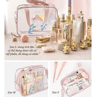 Túi Đựng Mỹ Phẩm Cầm Tay Trong Suốt 3 Size Chống Thấm Nước Cao Cấp Phù Hợp Cho Đi Du Lịch, Đựng Đồ Make Up Hằng Ngày