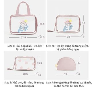 Túi Đựng Mỹ Phẩm Cầm Tay Trong Suốt 3 Size Chống Thấm Nước Cao Cấp Phù Hợp Cho Đi Du Lịch, Đựng Đồ Make Up Hằng Ngày