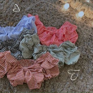 Áo Croptop Sọc Caro Có Nơ Ngực