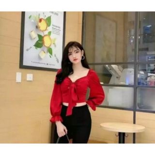 ÁO KIỂU LỤA NƠ NGỰC BO CHUN LƯNG CHANH SẢ