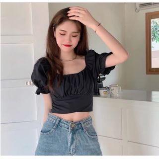 Áo Croptop Kiểu Nữ Voan Tay Ngắn Cột Nơ Lưng Siêu Xinh