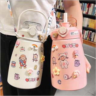 Bình nước bình giữ nhiệt 800ml , bình giữ nhiệt cute có ống hút, inox 304 cao cấp không rỉ tặng kèm sticker