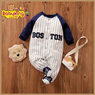 BodySuit,áo liền quần dễ thương dài tay cho bé trai thiết kế kiểu dáng áo thể thao đá banh (412A),thương hiệu Aiueo Nhật giá sỉ
