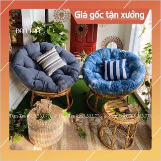 [ RẺ VÔ ĐỊCH ] Combo 2 Ghế Mây Papasan Size 1M ĐAN TRÀ ( nệm xám + loang xanh) giá sỉ