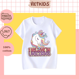 Áo cộc tay bé gái, áo phông trẻ em chất liệu cotton thoáng mát , thấm hút mồ hôi