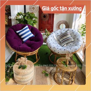 [ RẺ VÔ ĐỊCH ] Combo 2 Ghế Mây Papasan Size 1m ĐAN TRÀ ( Màu Tím Nhung + Chấm Bi) giá sỉ