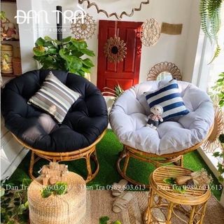 [CHÍNH HÃNG - FREESHIP] Ghế Mây Papasan 100cm Nệm Đen - ĐAN TRÀ - Nội Thất Mây Tre Đan giá sỉ