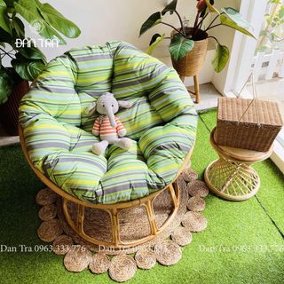 [SALE SẬP SÀN] Ghế Papasan Bà Bầu 1m Màu Xanh Sọc - ĐAN TRÀ - Nội Thất Mây Tre Đan giá sỉ