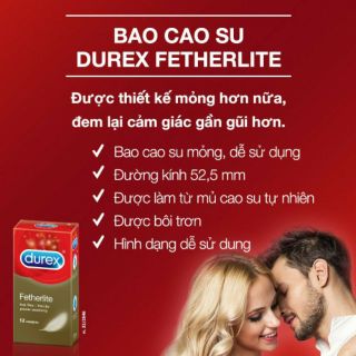 [ SIÊU RẺ ] Bộ 2 hộp bao cao su Durex Fetherlite 12 bao (12 cái/hộp, size 52,5mm) [ SHOP YÊU THÍCH ]