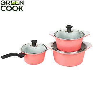 Combo 1 quánh 18cm và 2 nồi 20cm, 24cm đáy từ, nhôm đúc nguyên khối Greencook GCS02-18/20/24