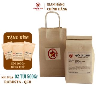 Bộ 2 Gói 500gr Cà phê Robusta-QCII, Cà phê nguyên chất 100% rang mộc [Tặng 01 Gói Cà phê Dùng Thử 100gr]