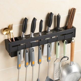 Giá cài dao treo tường có móc treo kệ treo đồ nhà bếp dán tường đa năng thông minh bằng thép sơn tĩnh điện chịu lực