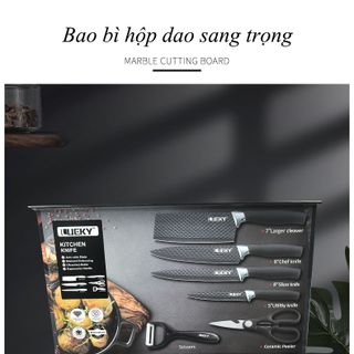 Bộ dao làm bếp 6 món Lucky thiết kế vân kim cương chống dính không gỉ sắc bén vô cùng tiện lợi.