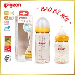 Bình sữa Pigeon Softouch cổ rộng dung tích 160ml / 240ml chất liệu PPSU an toàn cho bé (PHIÊN BẢN MỚI)