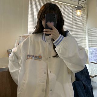 Áo khoác nhung 2 lớp logo thêu kiểu bomber