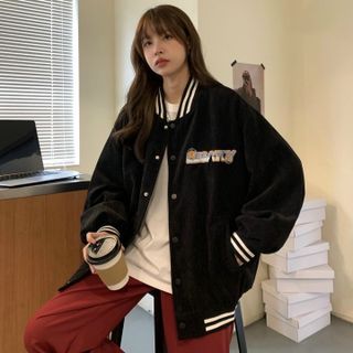 Áo khoác nhung 2 lớp logo thêu kiểu bomber