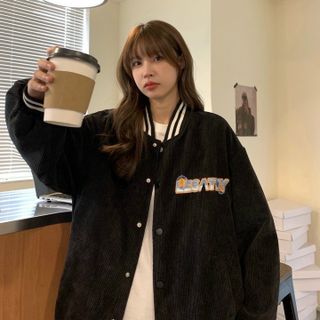 Áo khoác nhung 2 lớp logo thêu kiểu bomber