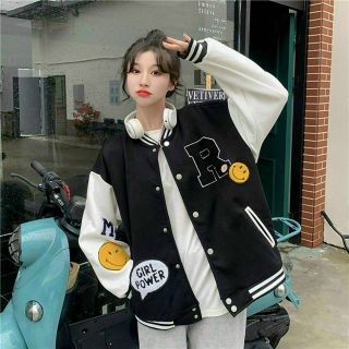Áo khoác bomber in R mặt cười