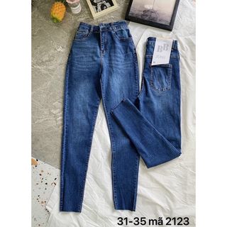 Bigsize 55kg đến 90kg Quần Jeans Bò Nữ Ôm Body Lưng Cao Dáng Dài trơn xanh Size Lớn Đậm Ms 2123 giá sỉ