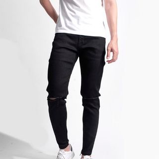 Quần Jeans Nam Đen Trắng Rách Gối Có size lớn (kèm ảnh thật)
