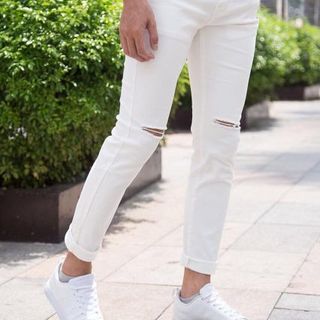 Quần Jeans Nam Đen Trắng Rách Gối Có size lớn (kèm ảnh thật)