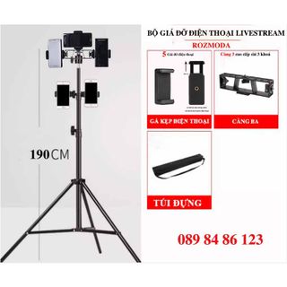Bộ kẹp điện thoại 5 CÀNG xoay 360 độ gắn tripod, cây livestream 1m9 tăng giảm được chiều cao có kèm kẹp điện thoại tiện