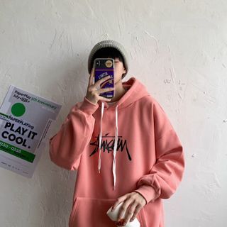 Áo khoác hoodie nam nữ HỒNG có túi mũ dày vừa phải cặp đôi in chữ giá rẻ trẻ em bé trai bé gái 7,10,12,13 đen nâu xanh giá sỉ