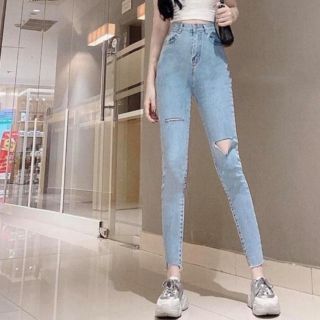 Bigsize(31-35)FREESHIP Quần Jeans Nữ Rách Xẻ Gối và Đùi Body Ôm Dáng Lưng Cao Size Lớn Ms 2123 -TCshopjean giá sỉ