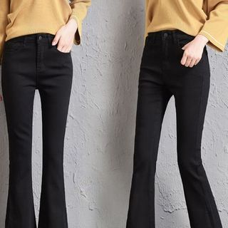 Quần Kaki Jeans Lưng Cao ống Loe Đen dày dặn