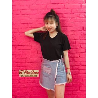 Quần váy jeans nữ 2 mặt thắt nơ có Size lớn