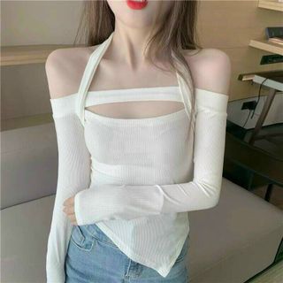 Áo thun nữ trể vai dây ngang vạt xéo hồng hàn quốc thời trang sành điệu dể thương