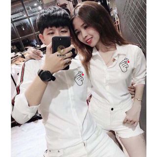Áo Sơ Mi Cặp Bắn Tim Chất kate lụa 4 Size ko