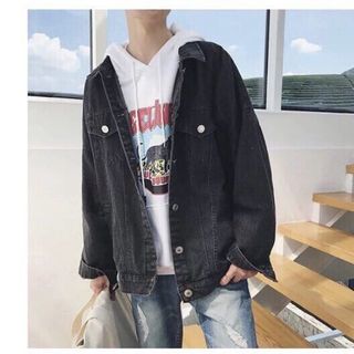 Áo Khoác Jeans Unisex Nam Xanh và Đen Trơn Form Rộng